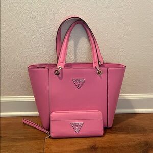 GUESS Vibrant Pink Tote and Wallet Combo